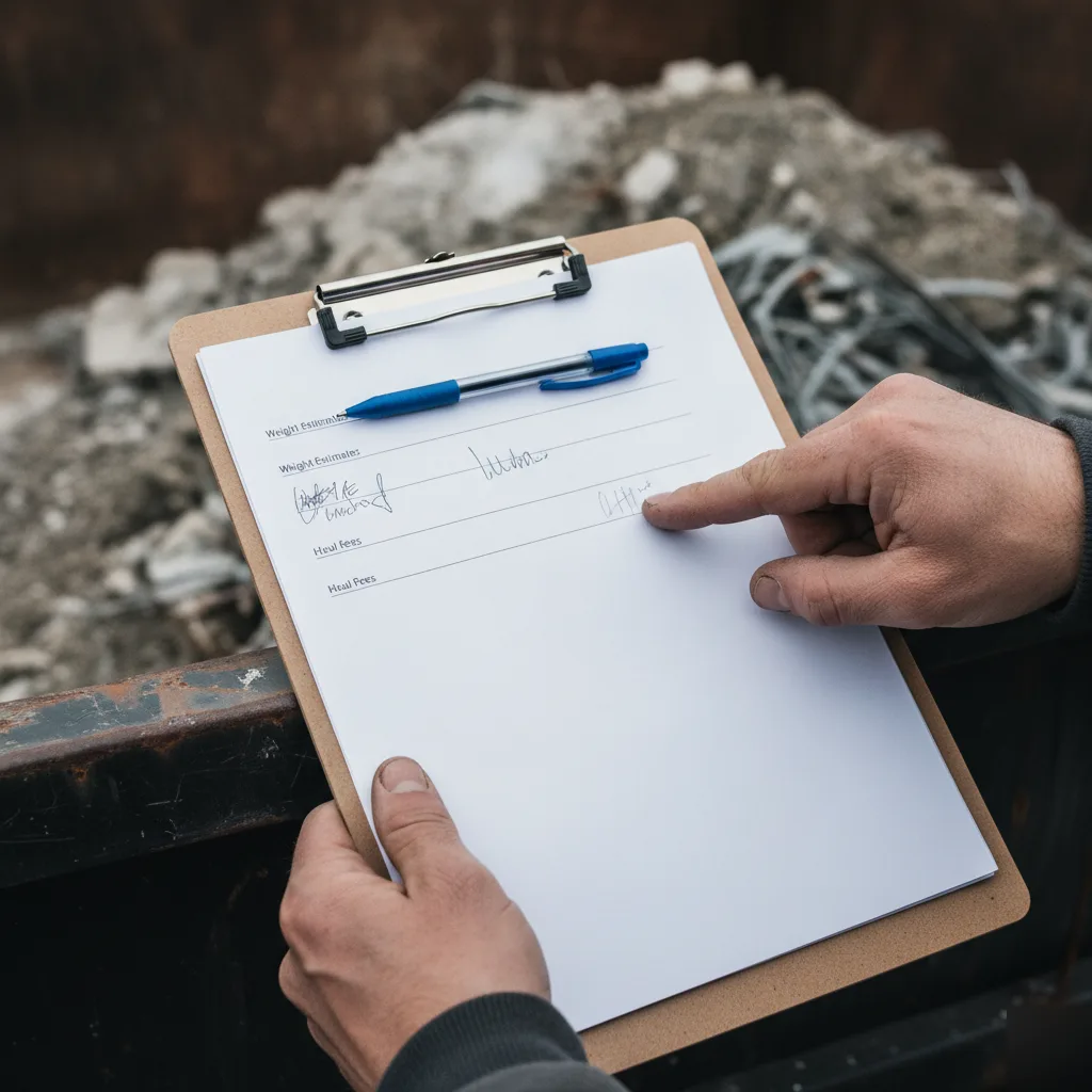 Reviewing dumpster rental pricing worksheet for construction debris Nokomis